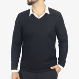 Signature V-Neck Sweater – Thermoregulating and Ultra Comfortable Tech Fabric - BLACK