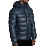 Casaca Puffer de nylon repelente al agua y cortaviento con capucha convertible con cierre