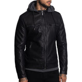 Casaca Biker en eco-cuero con capucha convertible con cierre– ideal para climas frios, looks audaces con actitud urbana